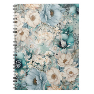 Elegantes Pastell-Türkis-Blumen-Notizbuch Notizblock
