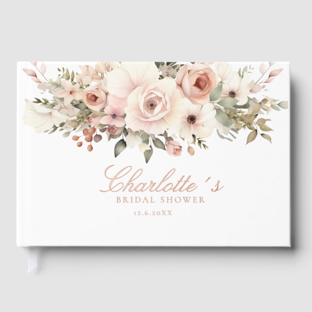 Elegantes pastellfarbenes Blume Bouquet Brautparty Gästebuch (Vorderseite)