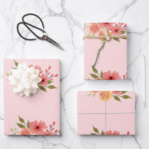 elegantes pastellfarbenes Blumen-Geschenkpapier Geschenkpapier Set