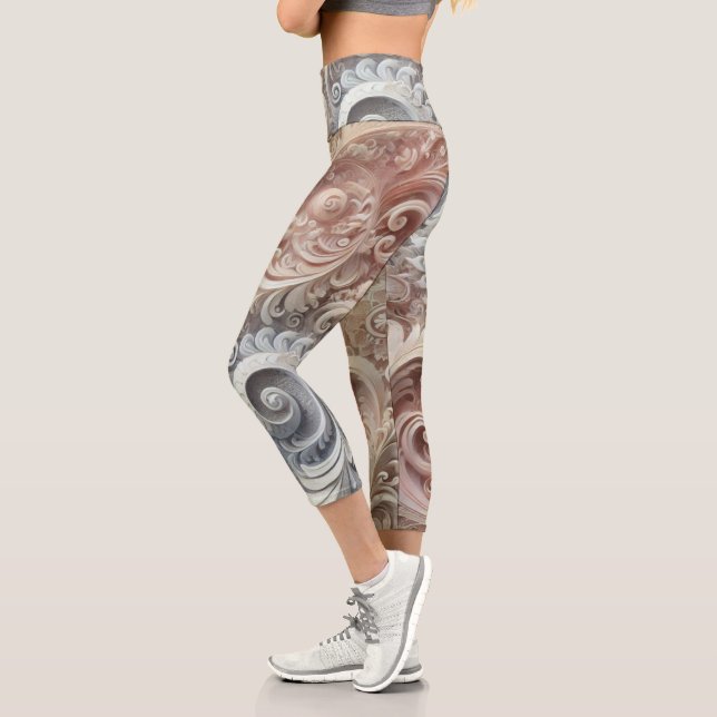 Elegantes, pastellfarbenes Spitzenmuster Capri Leggings (Links)