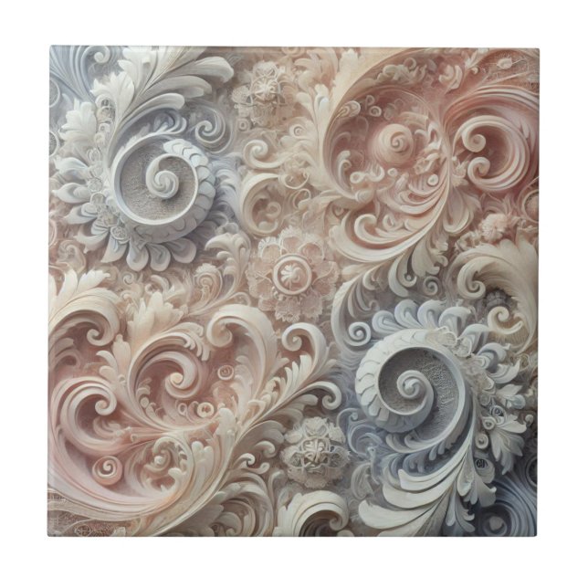 Elegantes, pastellfarbenes Spitzenmuster Fliese (Vorderseite)