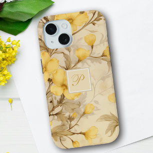 Elegantes Pastellgelbes Primrose Monogramm Case-Mate iPhone Hülle
