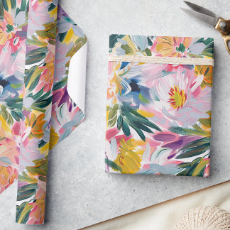 Elegantes Pastellrosa Abstraktes Blumenmuster Geschenkpapier
