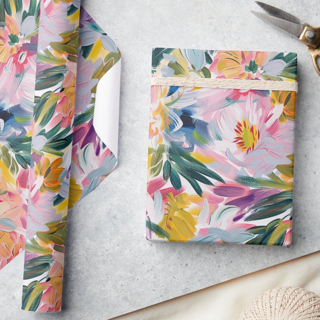 Elegantes Pastellrosa Abstraktes Blumenmuster Geschenkpapier (Pastel pink botanical oil painting wrapping paper.)