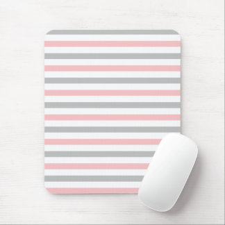 Elegantes Pastellrosa und Graue Streifen-Muster Mousepad