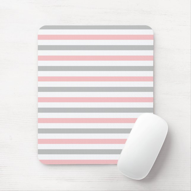 Elegantes Pastellrosa und Graue Streifen-Muster Mousepad (Mit Mouse)