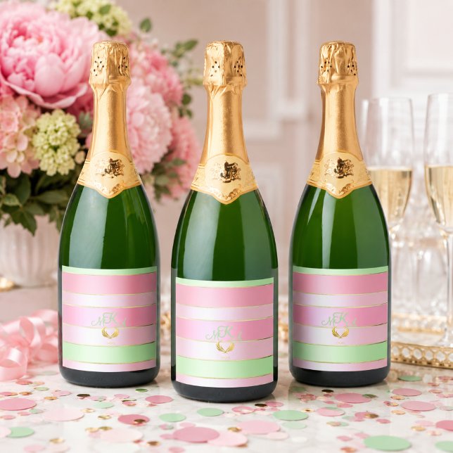 Elegantes Pastellrosa und Mintgrün (Posh Party/Shower Favors. Monogrammed Personal Beverage Labels )