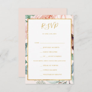 Elegantes Pastelmenü im Blumengarten RSVP Karte