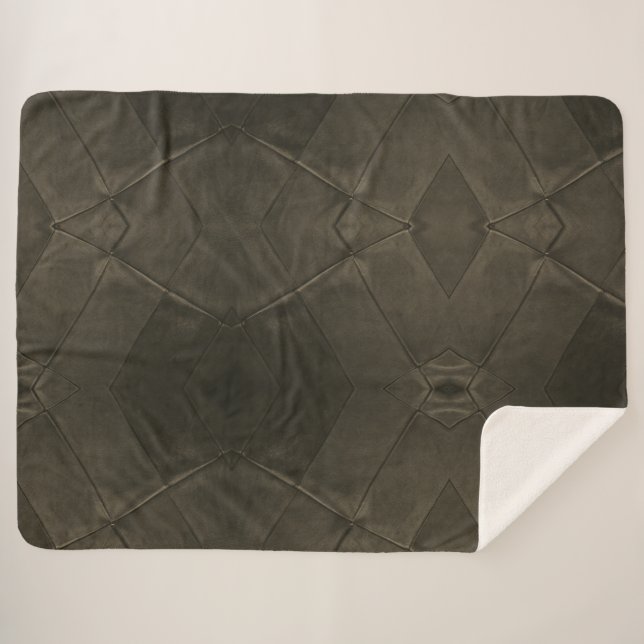 Elegantes Patchwork Muster Sepia Brown Imitate Lea Sherpadecke (Vorderseite (Horizontal))