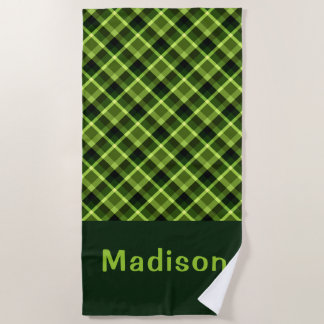 Elegantes Pea Green Kariert Monogram Beach Handtuc Strandtuch