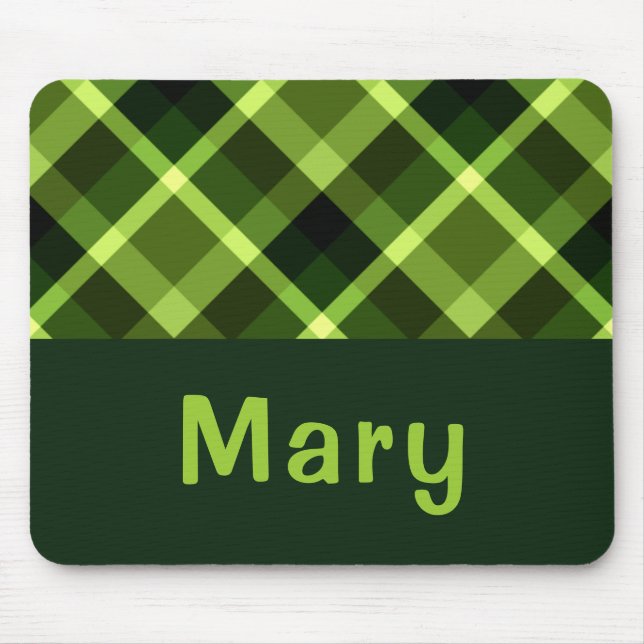 Elegantes Pea Green Kariert Monogram Mousepad (Vorne)