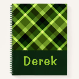 Elegantes Pea Green Kariert Monogram Notebook Notizbuch