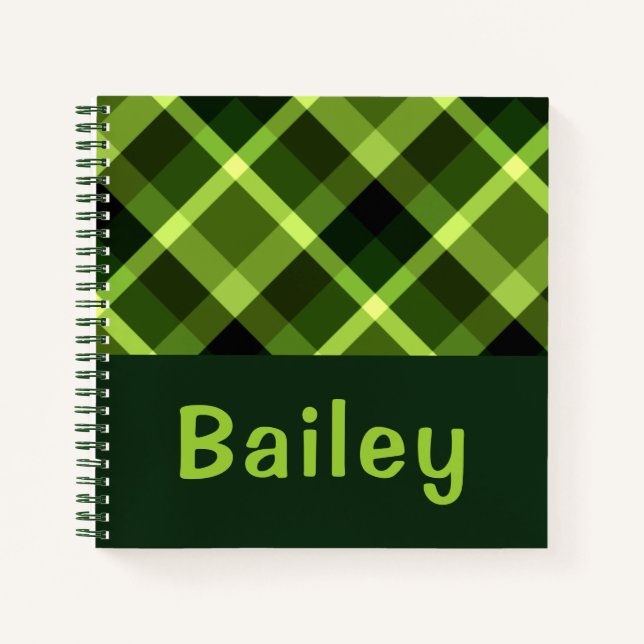 Elegantes Pea Green Kariert Monogram Small Noteboo Notizbuch (Vorderseite)