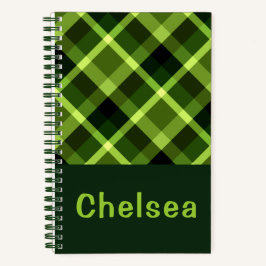 Elegantes Pea Green Kariert Monogram Spiral Notebo Notizbuch