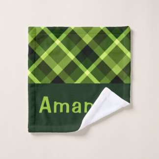 Elegantes Pea Green Kariert Monogram Washtuch Waschlappen