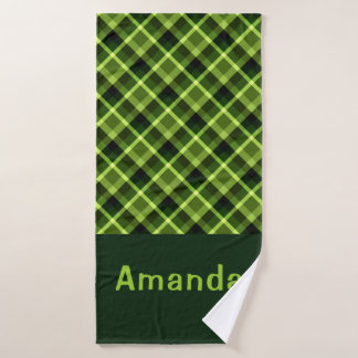 Elegantes Pea Green Kariertes Monogram Badetuch Badehandtuch