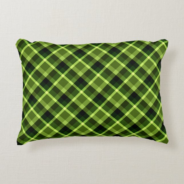 Elegantes Pea Green Kariertes Muster Akzent Pillow Dekokissen (Vorderseite)