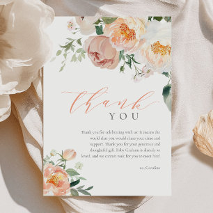 Elegantes Peach Baby in Bloom Girl Babydusche Dankeskarte