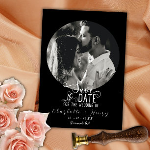 Elegantes Peach Black Foto Hochzeit speichern das Save The Date