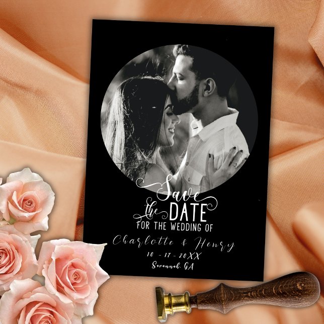 Elegantes Peach Black Foto Hochzeit speichern das  Save The Date (Von Creator hochgeladen)