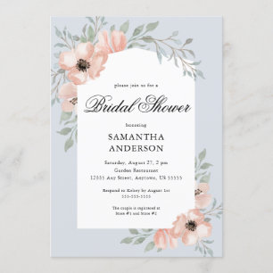 Elegantes Peach Blume Dusty Blue Brautparty Einladung