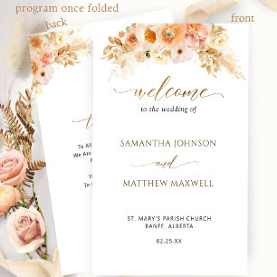 Elegantes Peach Blush Floral Folded Wedding Progra