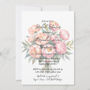 Elegantes Peach Bouquet mit Diamonds Brautparty Einladung