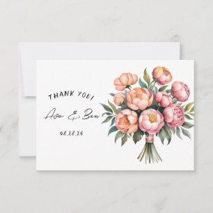 Elegantes Peach Bouquet mit Diamonds Dankeschön-Ka Save The Date