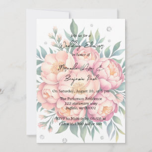 Elegantes Peach Bouquet mit Diamonds Polterabend Einladung