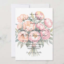 Elegantes Peach Bouquet mit Diamonds Wedding Einladung