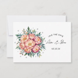 Elegantes Peach Bouquet mit Diamonds Wedding Save The Date