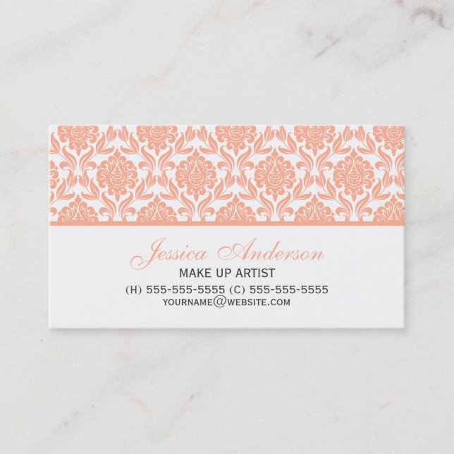 Elegantes Peach Damask Muster Visitenkarte (Vorderseite)