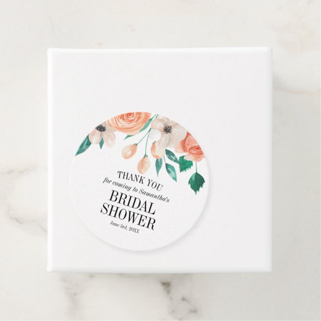 Elegantes Peach Floral Brautparty Personalisiert Geschenkanhänger (Beispiel)