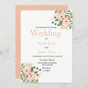 Elegantes Peach Floral Wedding Invitation Set Einladung