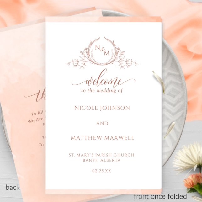 Elegantes Peach Folded Wedding Zeremony Programm (Von Creator hochgeladen)