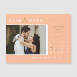 Elegantes Peach Gold Save the Date Calendar Magnet