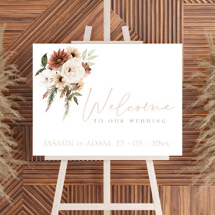 Elegantes Peach Green Floral Wedding Welcome Sign Poster