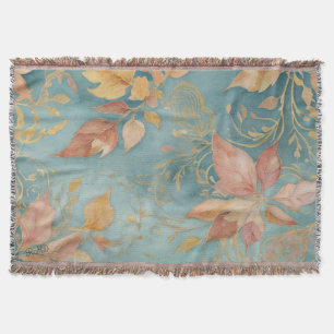 Elegantes Peach Leaf Gemütliches Cyan Blush Floral Decke