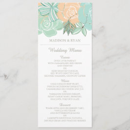 Elegantes Peach Mint Floral Wedding Menu Menükarte