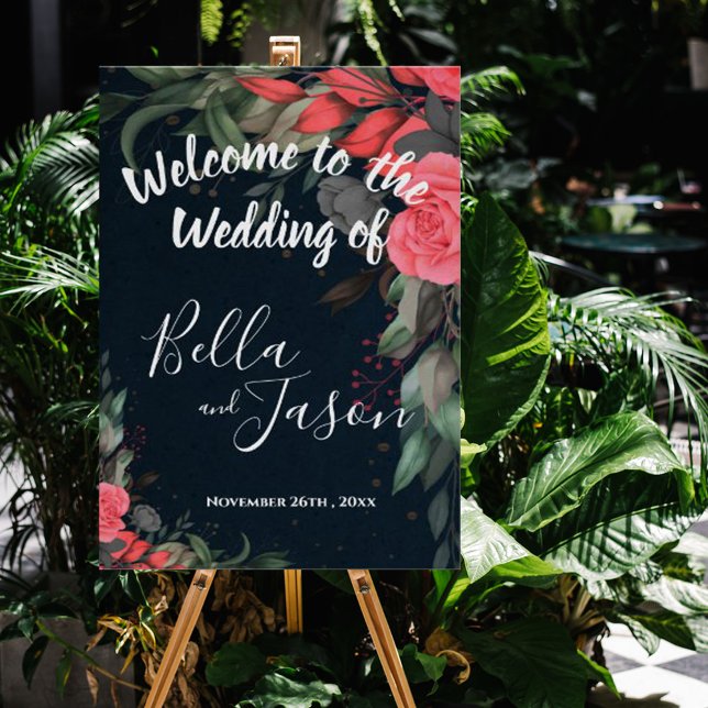 Elegantes Peach Orange Floral Wedding Welcome Sign Poster (Von Creator hochgeladen)
