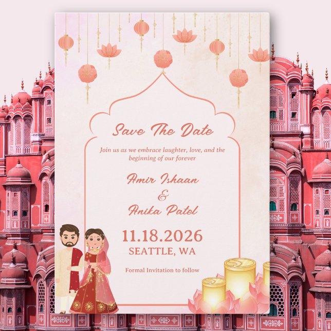 Elegantes Peach Pink Lotus Lanterns Wedding Save The Date (Von Creator hochgeladen)