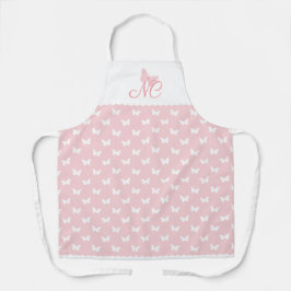 Elegantes Peach Pink Monogram Butterfly Muster Schürze