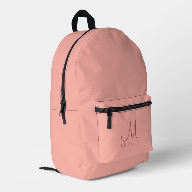 Elegantes Peach Tones Modernes Name Template Monog Bedruckter Rucksack (Rückseitige Ecke links)