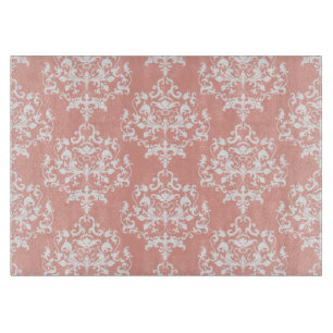 Elegantes Peach- und White Damask-Muster Schneidebrett