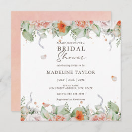 Elegantes Peach Wassercolor Floral Brautparty Einladung