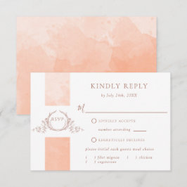 Elegantes Peach Watercolor Wedding Monogram UAWG RSVP Karte