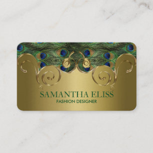 Elegantes Peacock Feathers Golden Design Monogramm Visitenkarte