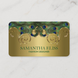 Elegantes Peacock Feathers Golden Design Monogramm Visitenkarte