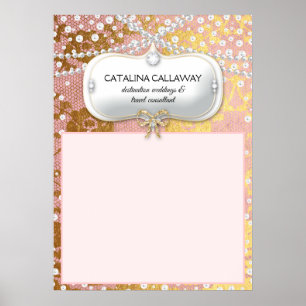 Elegantes Pearl Pink Gold Lace Hochzeitstabelle Poster