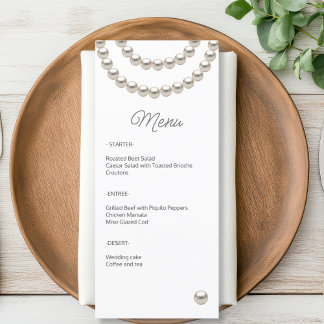 Elegantes Pearl Wedding Menu Menükarte